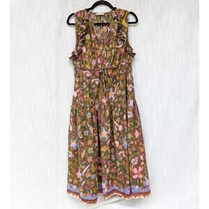 Ulla Johnson Arina Floral V-neck Short Sleeve Cotton Midi Maxi Dress, size 8